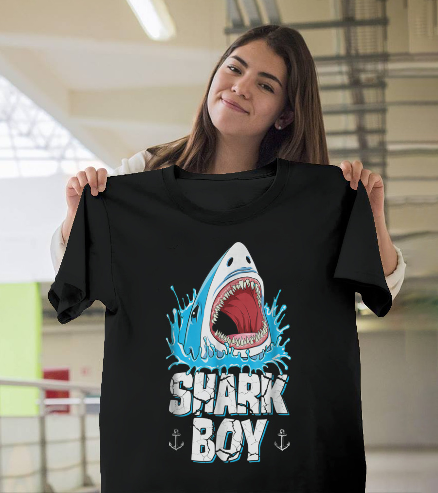 SHARK BOY Fierce Shark With Splashes And Anchors T-Shirt
