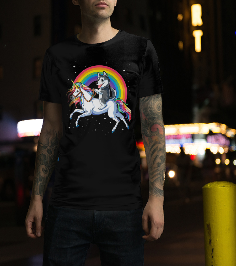 Siberian Husky Riding Rainbow Unicorn In Space Galaxy MK Women's T-Shirt