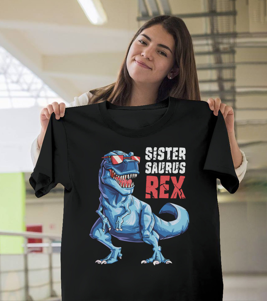 Sister Saurus Rex Dinosaur With Sunglasses T-Shirt