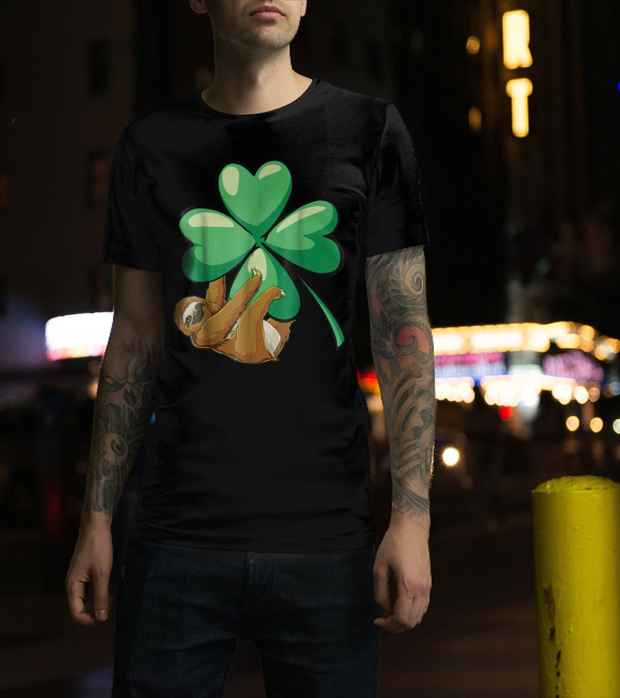 St Patricks Day Sloth Hugging Shamrock T-Shirt