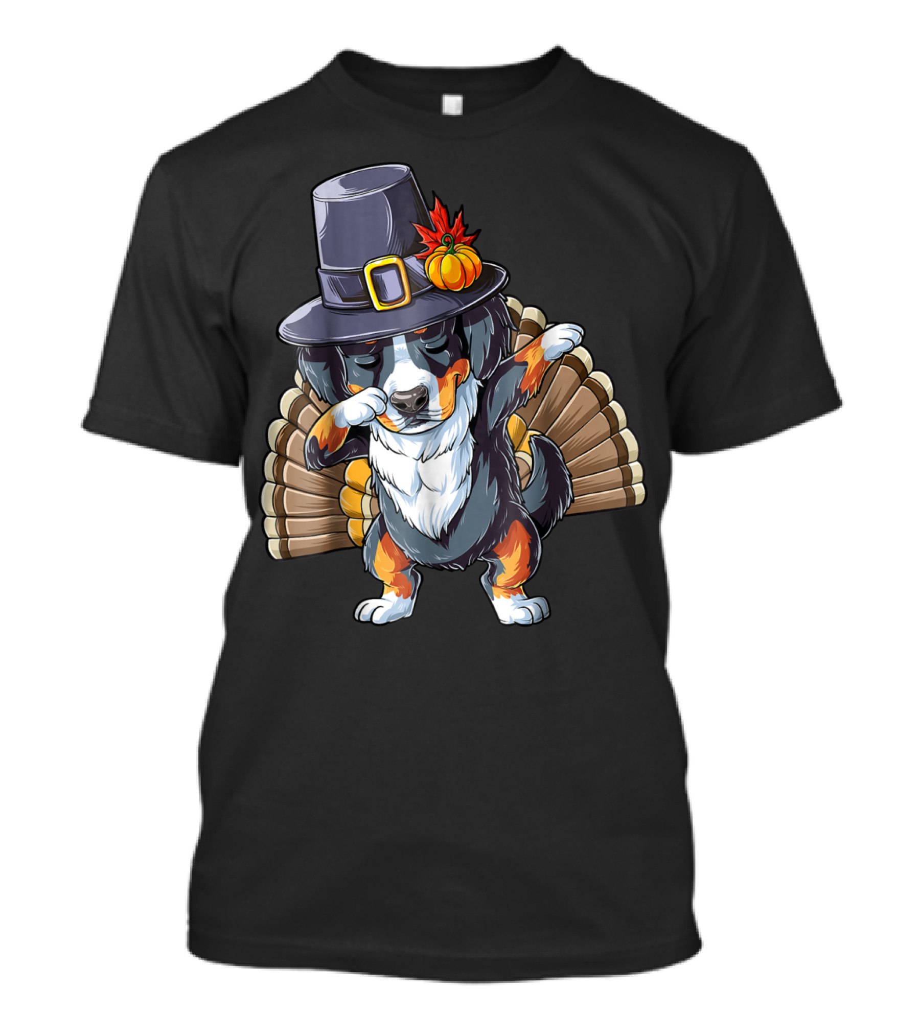 Thanksgiving Dabbing Pilgrim Bernese Mountain Dog Turkey T-Shirt