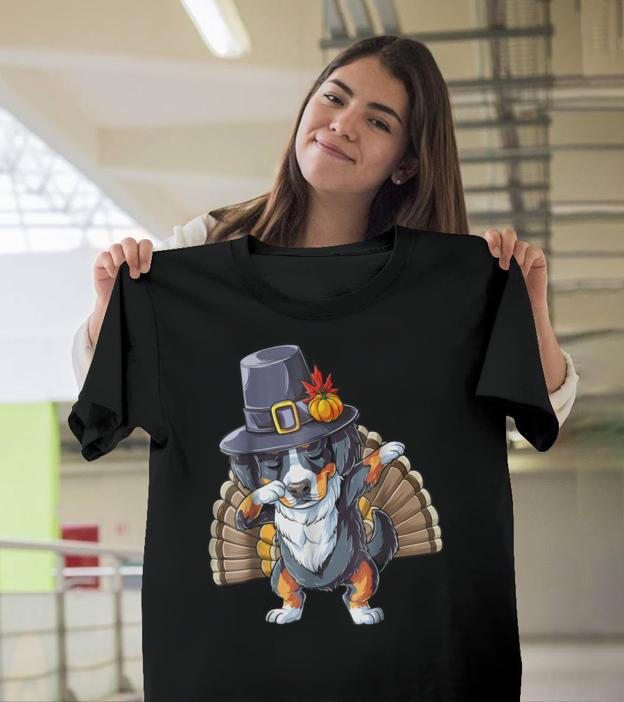 Thanksgiving Dabbing Pilgrim Bernese Mountain Dog Turkey T-Shirt