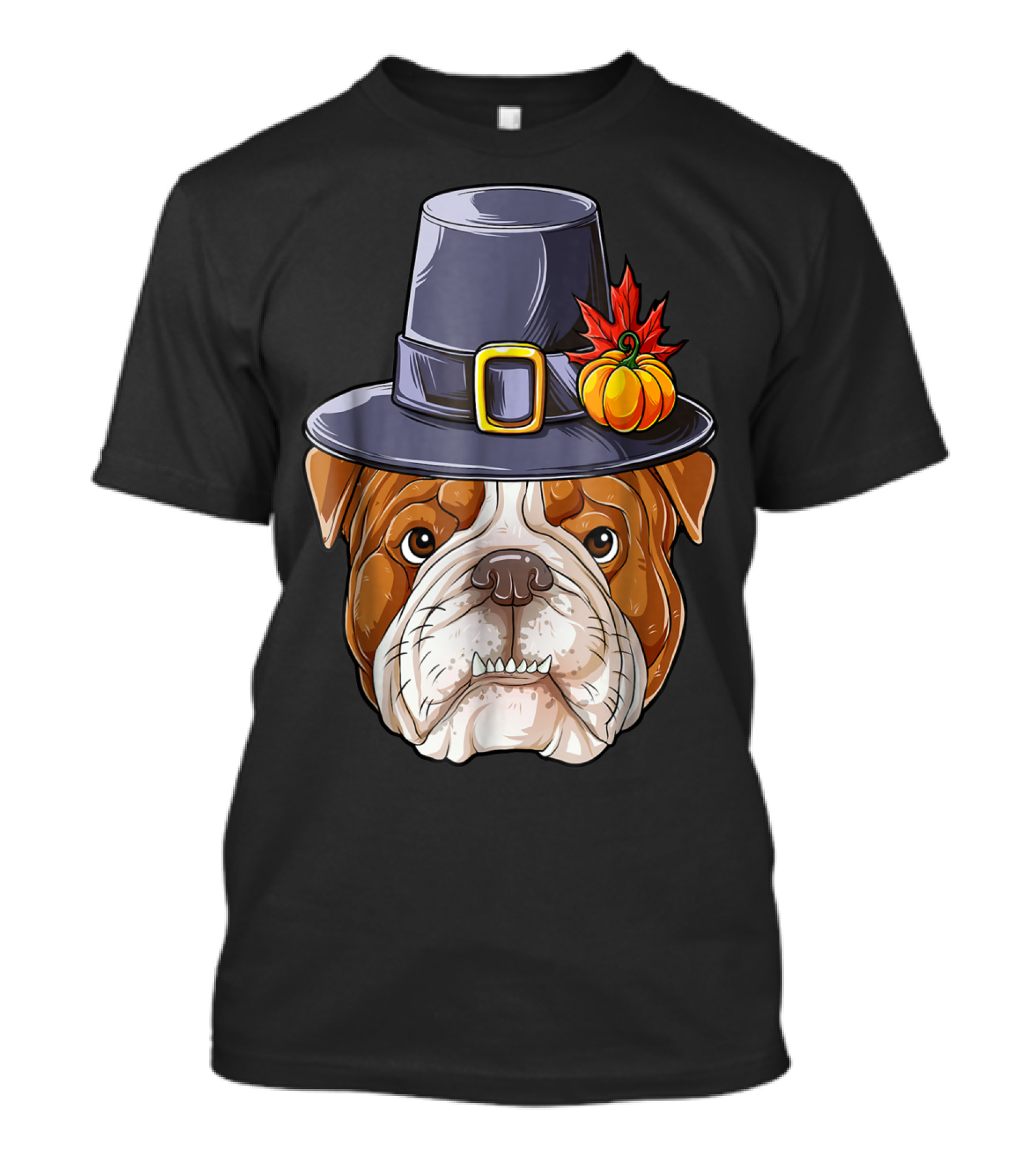 Thanksgiving Kids English Bulldog Pilgrim Hat Pumpkin Maple Leaf T-Shirt