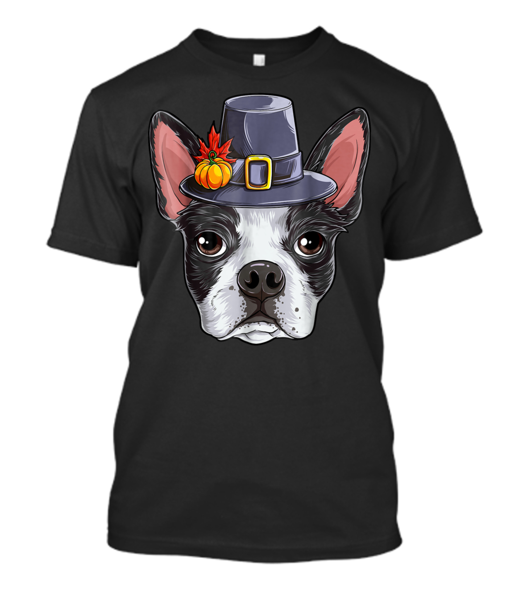 Thanksgiving Boston Terrier Pilgrim Hat Pumpkin T-Shirt