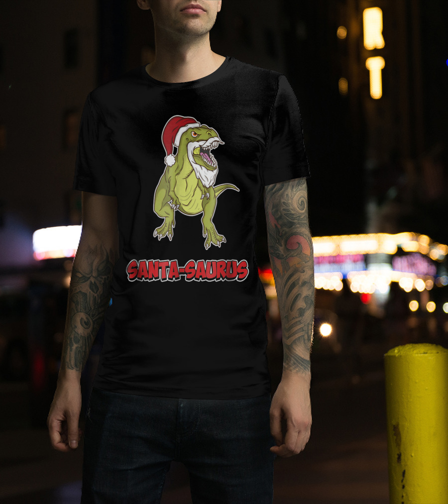 Santa Saurus Christmas Trex T-Rex Santa Hat T-Shirt