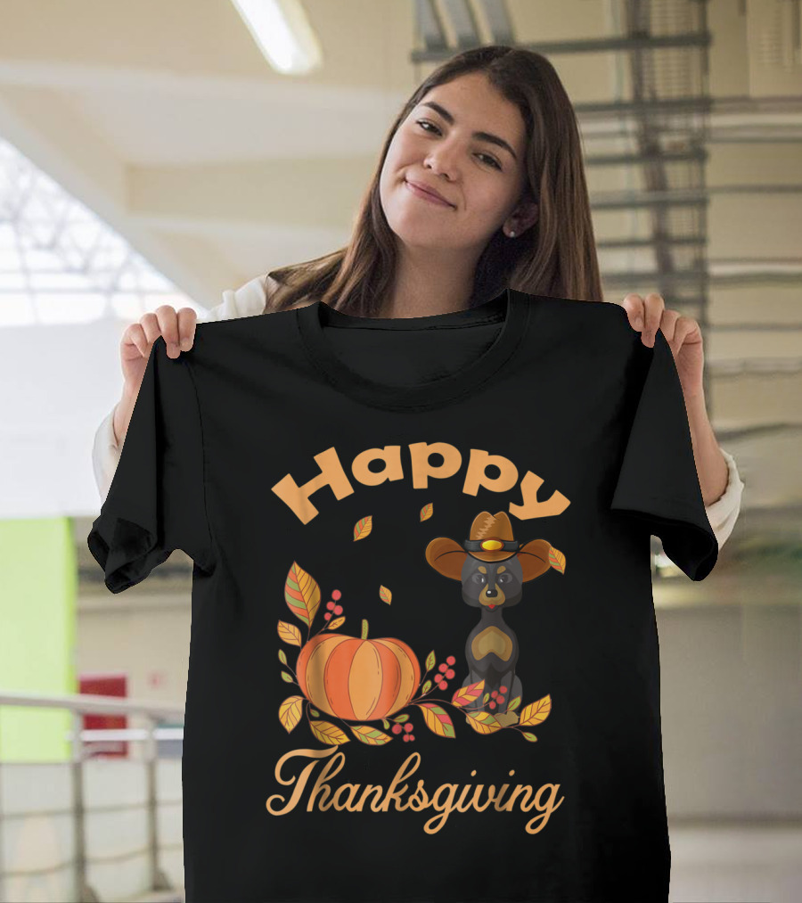 Happy Thanksgiving Great Danes Pilgrim Pumpkin Leaves T-Shirt