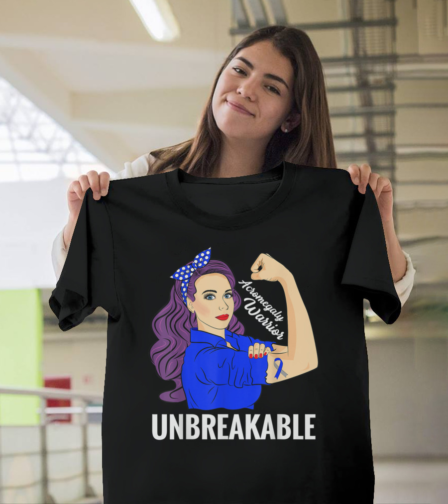 Rosie the Riveter Inspired Acromegaly Warrior Unbreakable Rare Disease Awareness T-Shirt