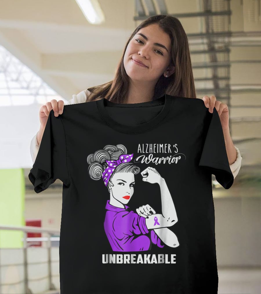 Alzheimer's Warrior Unbreakable Ribbon Retro Rosie T-Shirt