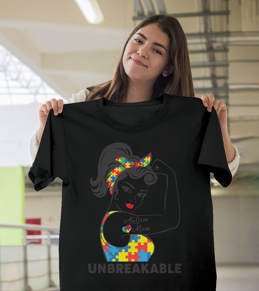 Autism Awareness Unbreakable Autism Mom Puzzle T-Shirt