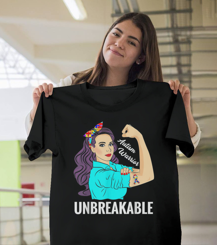 Autism Warrior Unbreakable Survivor Rosie The Riveter T-Shirt