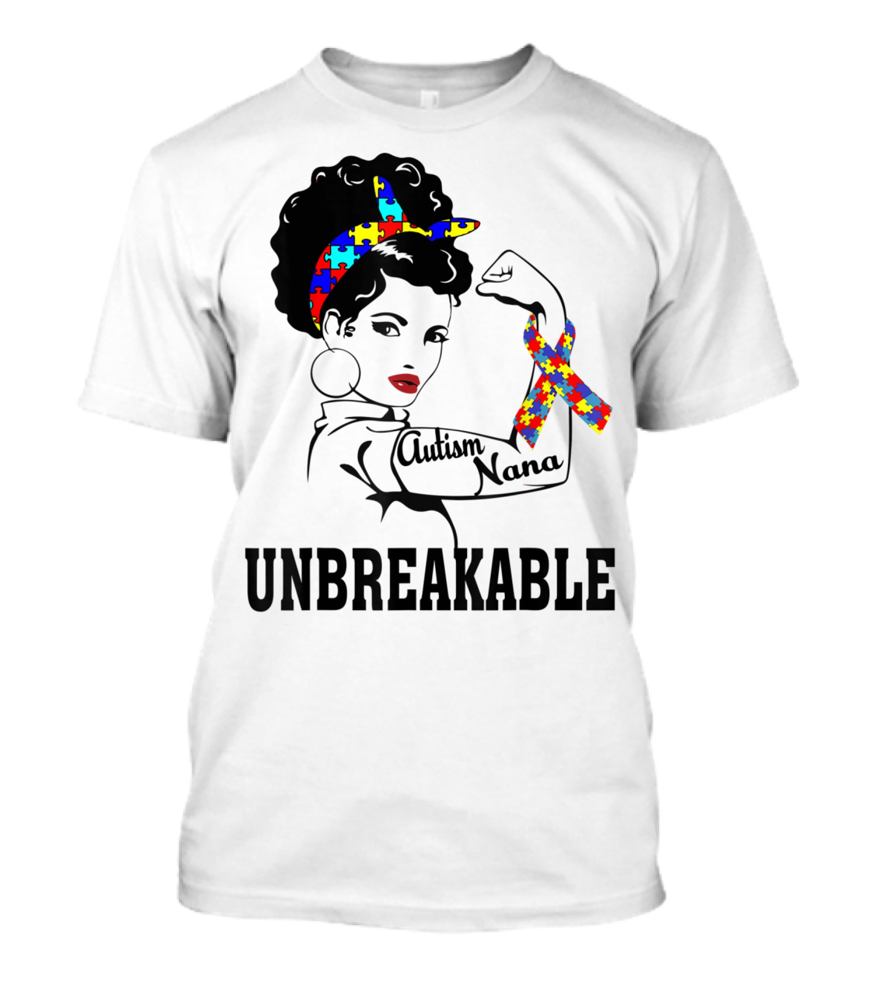 Autism Nana Unbreakable Puzzle Ribbon Strong Woman T-Shirt