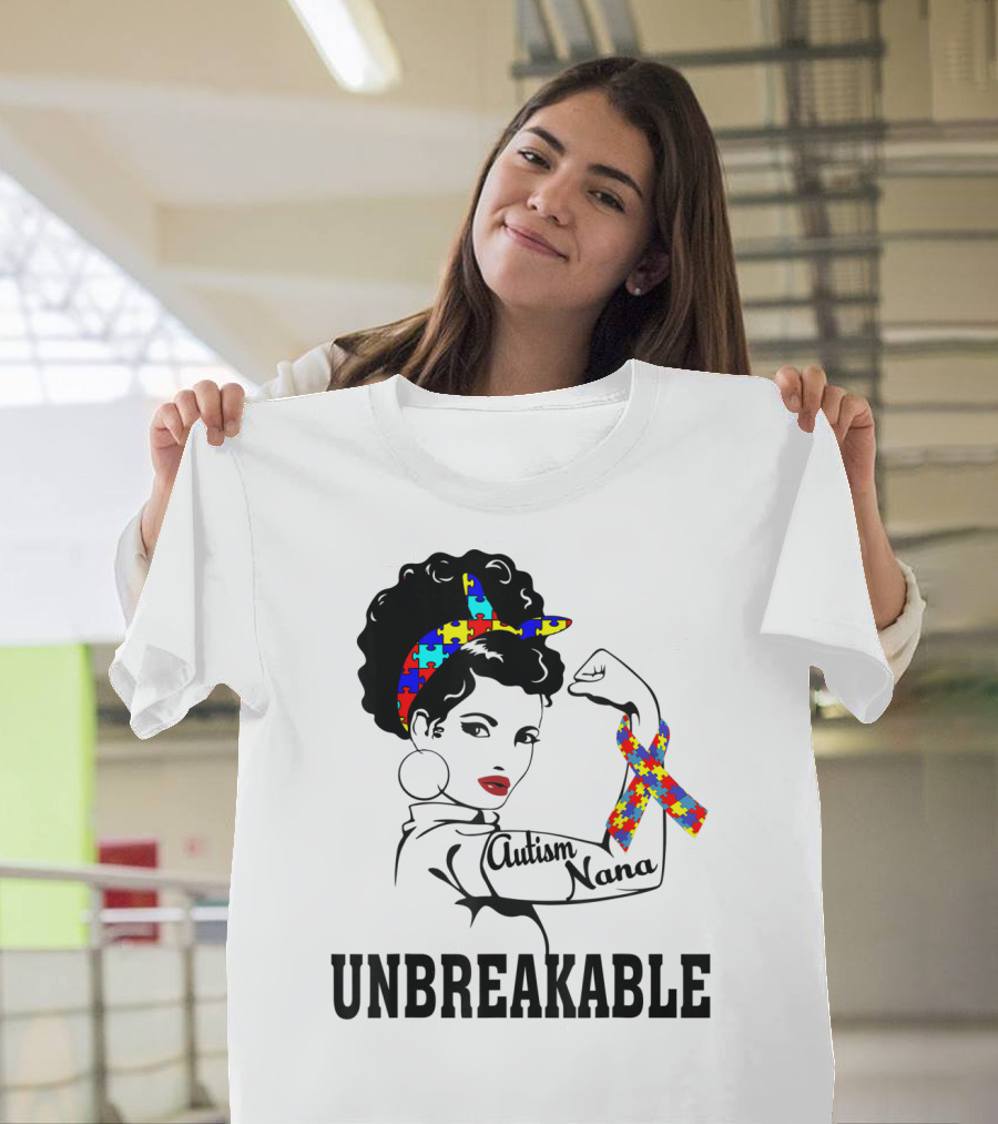Autism Nana Unbreakable Puzzle Ribbon Strong Woman T-Shirt