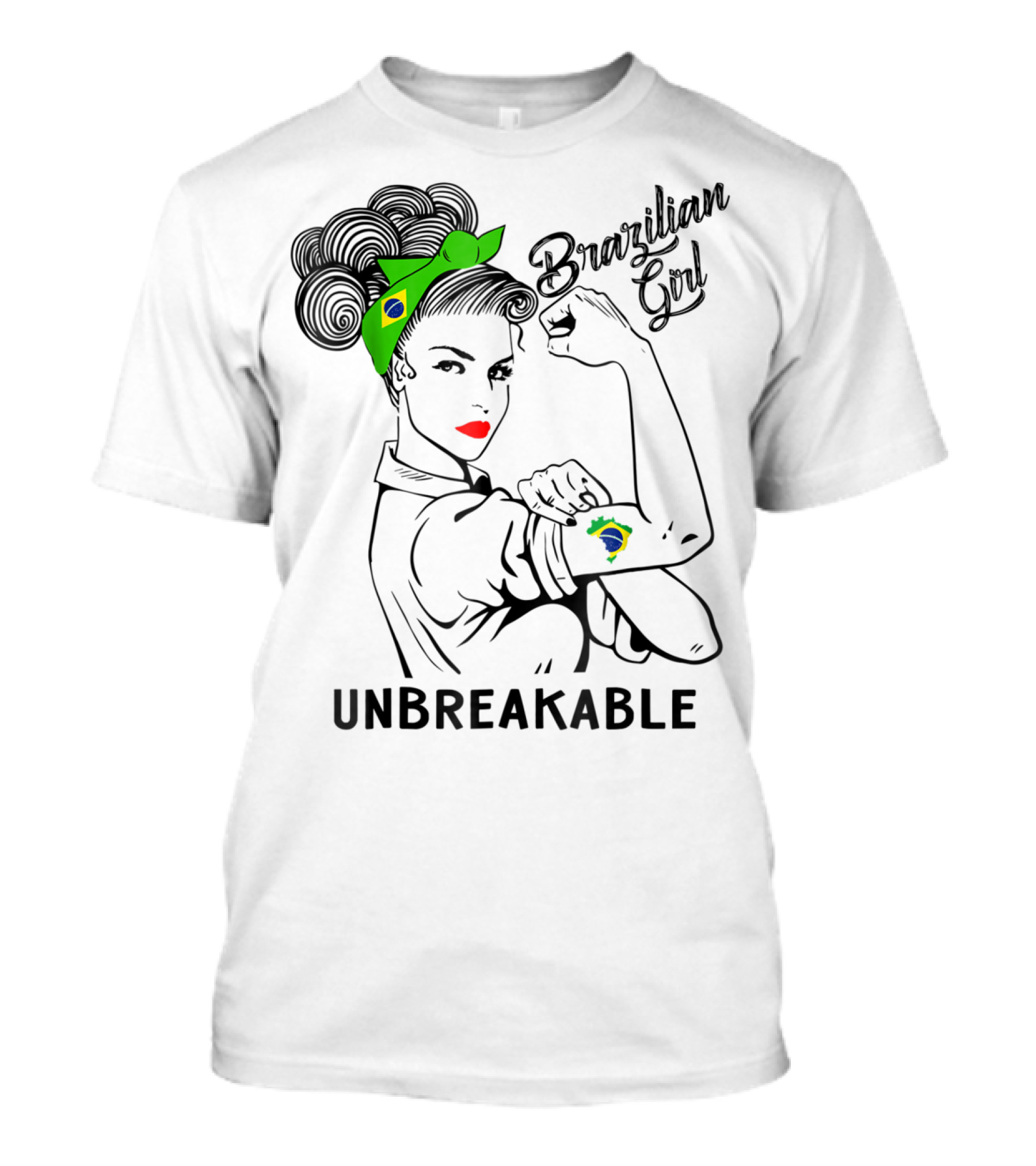 Brazilian Girl Unbreakable With Brazil Flag Bandana And Tattoo T-Shirt