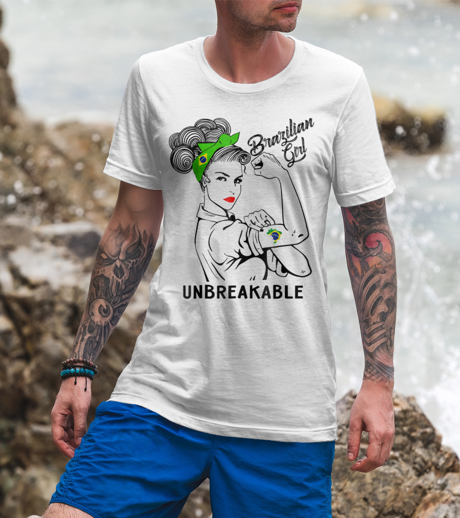 Brazilian Girl Unbreakable With Brazil Flag Bandana And Tattoo T-Shirt