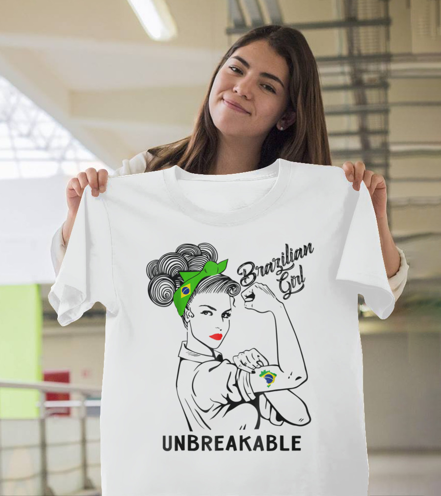 Brazilian Girl Unbreakable With Brazil Flag Bandana And Tattoo T-Shirt