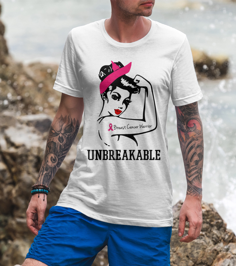 Unbreakable Breast Cancer Warrior Rosie The Riveter Pink T-Shirt