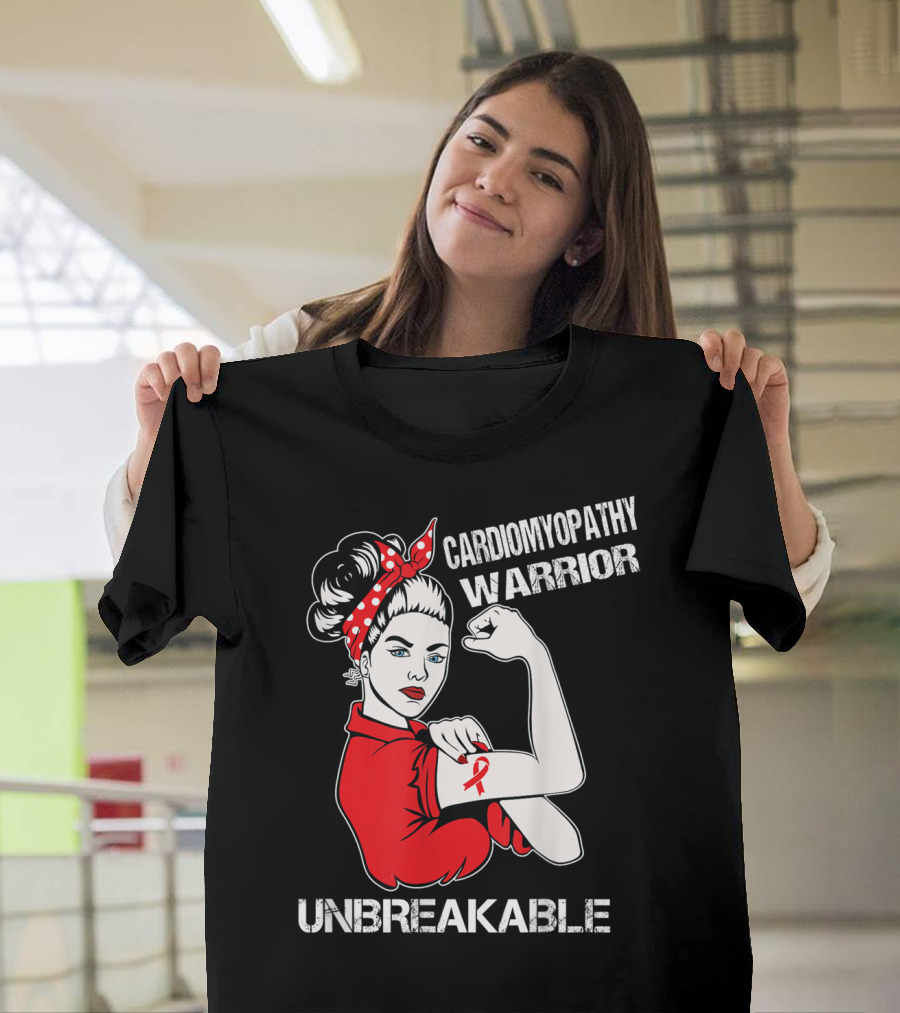 Cardiomyopathy Warrior Unbreakable Rosie Riveter Red T-Shirt