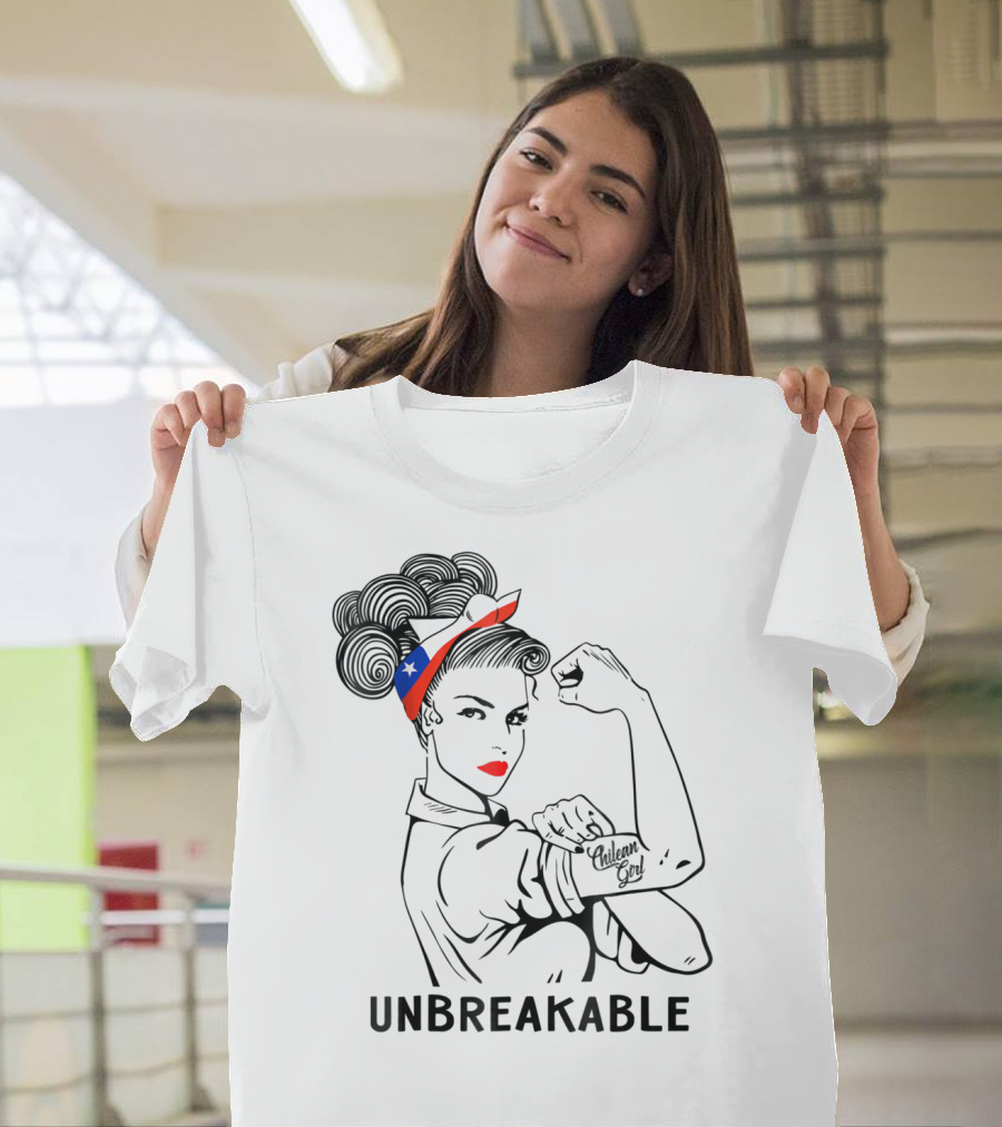 Chilean Girl Unbreakable Rosie Riveter Heritage With Chile Flag Bandana T-Shirt