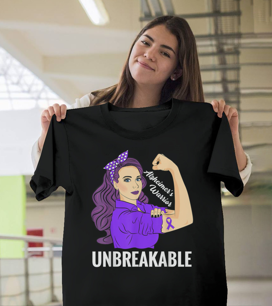 Alzheimer's Warrior Unbreakable Alz Awareness Strong Woman T-Shirt