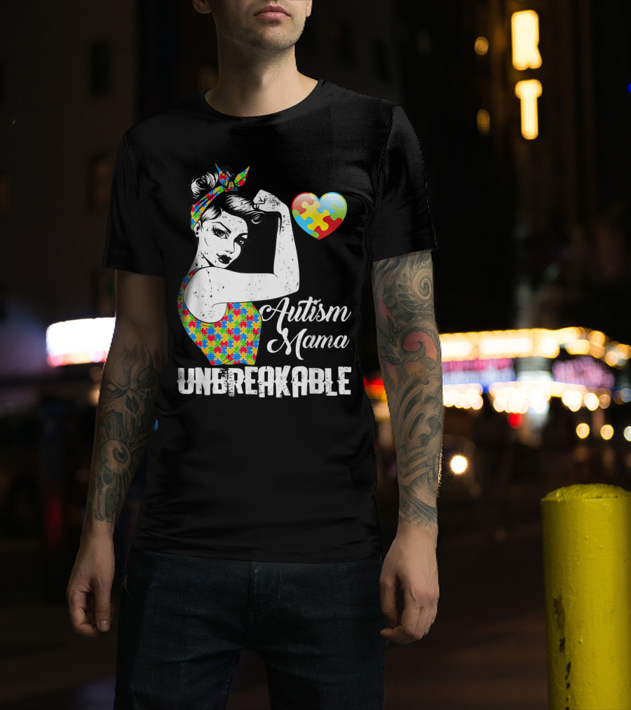Autism Mama Unbreakable Love Puzzle Heart Awareness T-Shirt