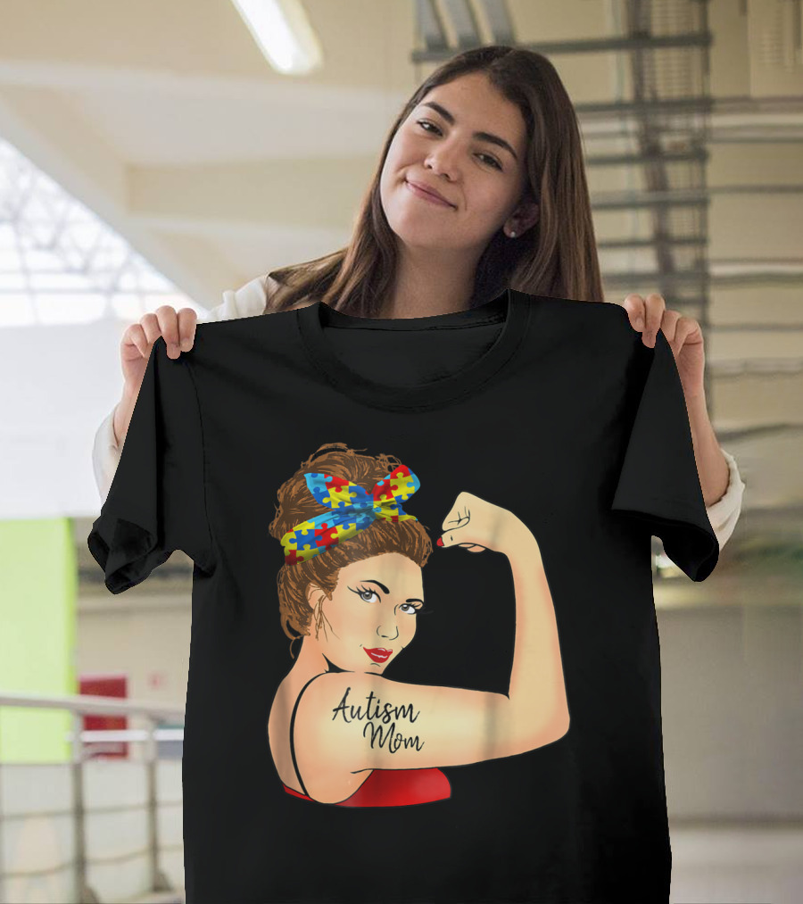 Autism Mom Unbreakable Rosie Awareness Puzzle Bow T-Shirt