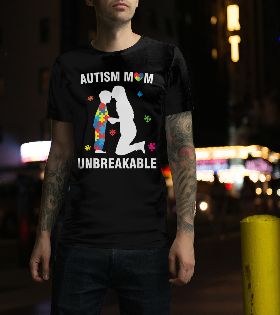 Autism Mom Unbreakable Puzzle Heart Support T-Shirt