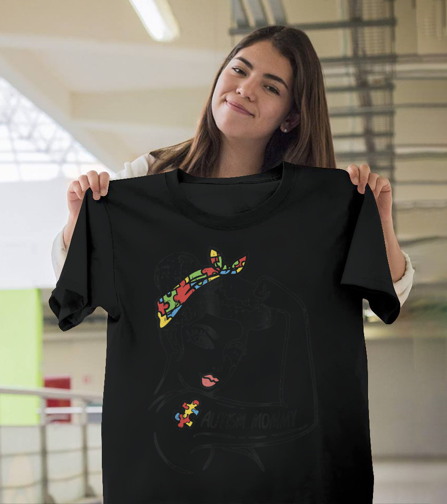 Autism Mommy Unbreakable Autistic Awareness Puzzle Bandana Rosie Pose T-Shirt