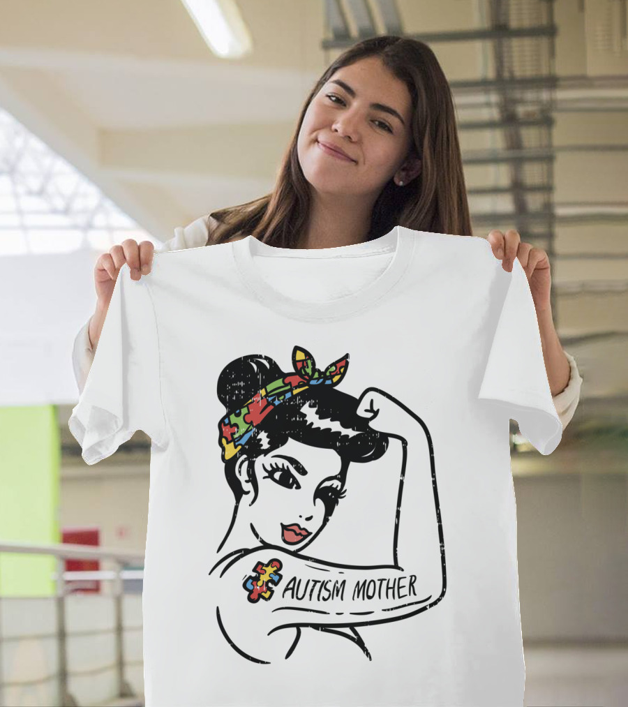 Autism Mother Unbreakable Puzzle Piece Bandana Rosie Riveter T-Shirt