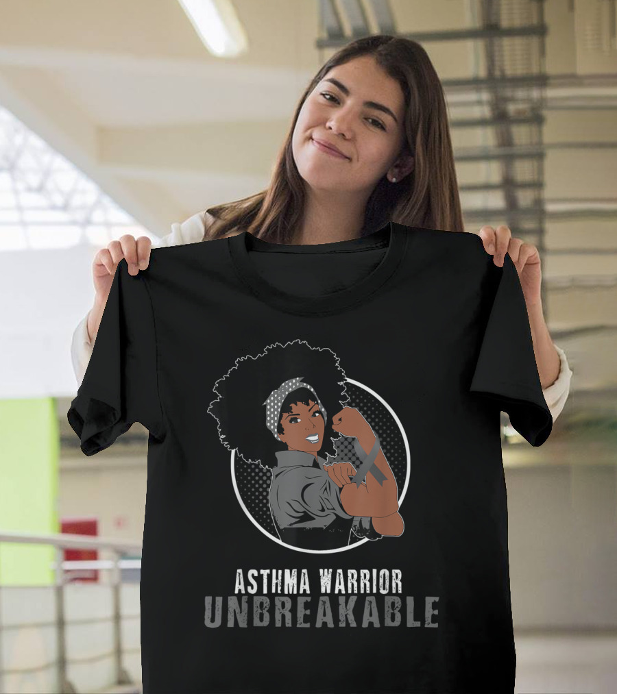 Black Girl Unbreakable Asthma Warrior Rosie The Riveter T-Shirt
