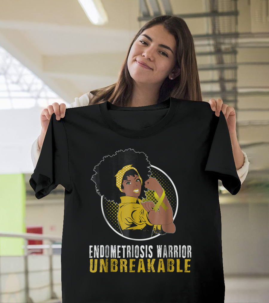 Endometriosis Warrior Unbreakable Afro Woman Yellow Bandana T-Shirt
