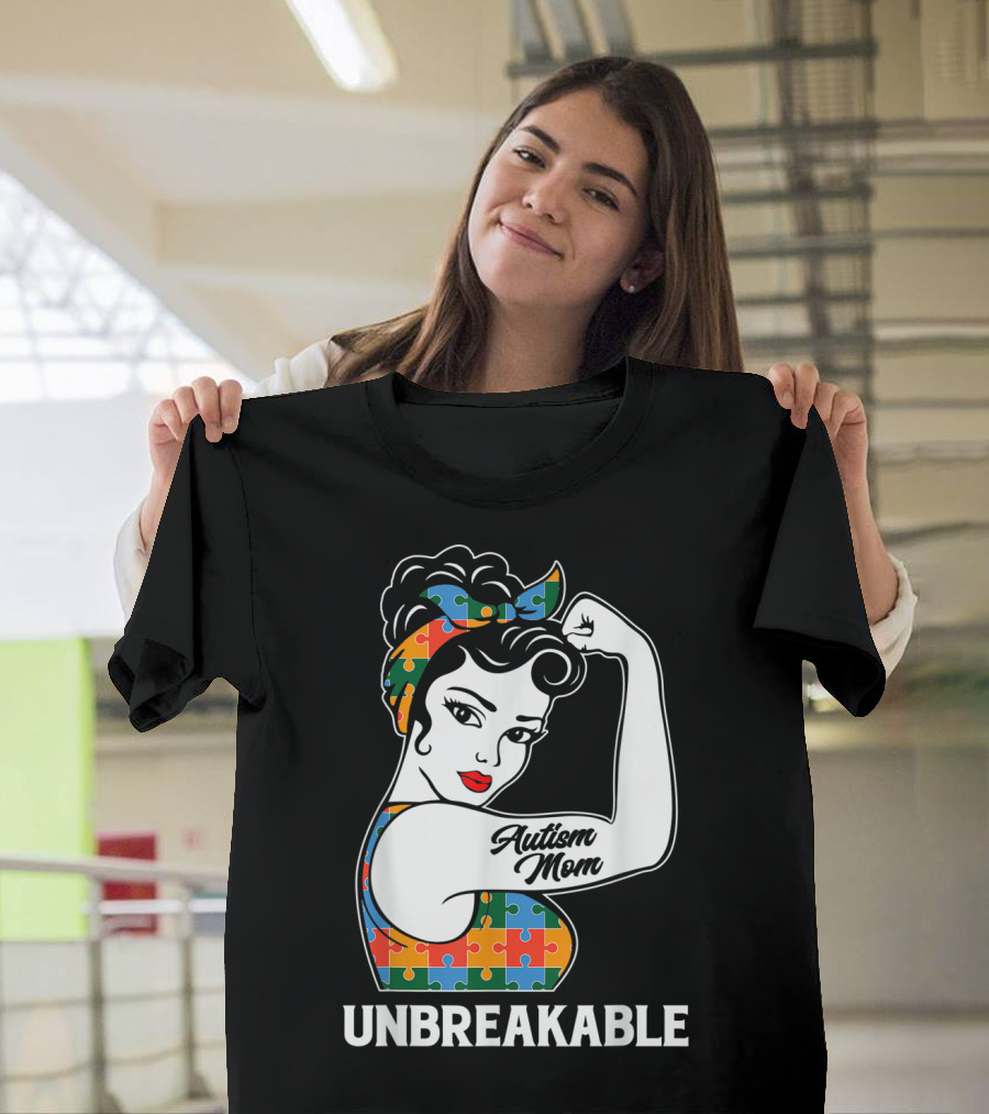 Unbreakable Autism Mom Puzzle Pattern Awareness Strong T-Shirt