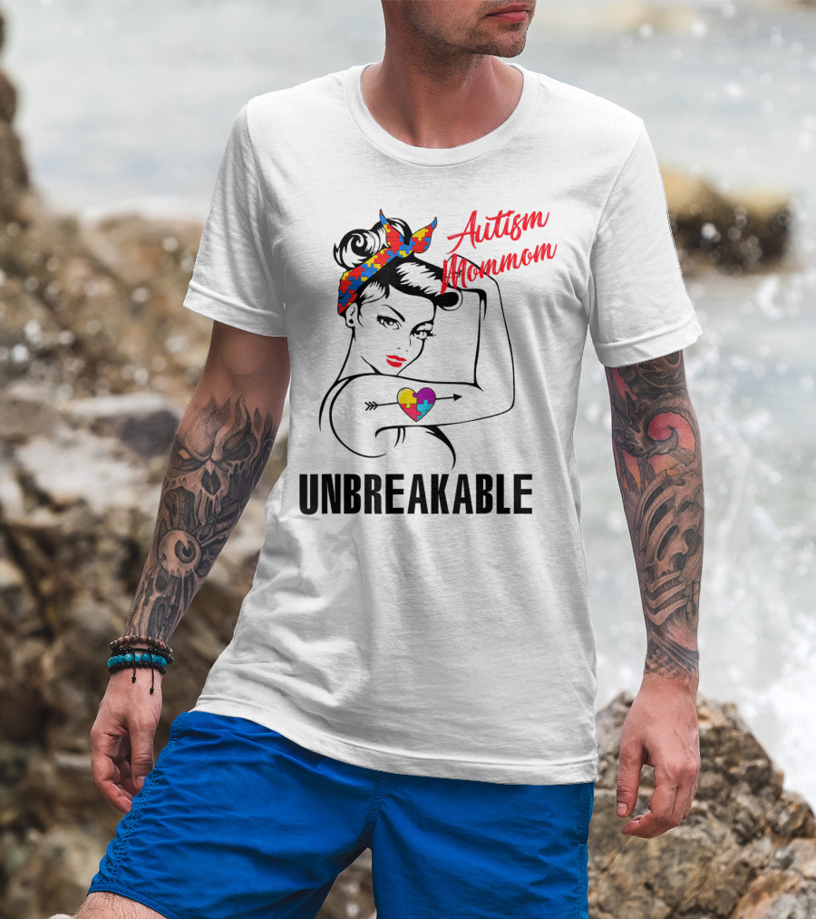 Autism Mommom Unbreakable Heart Puzzle Autism Awareness T-Shirt