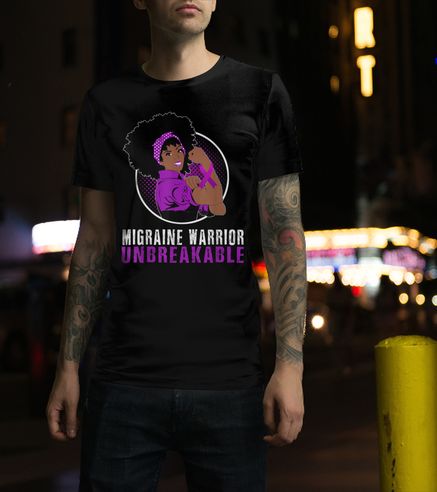 Black Girl Migraine Warrior Unbreakable Strength Empowerment T-Shirt