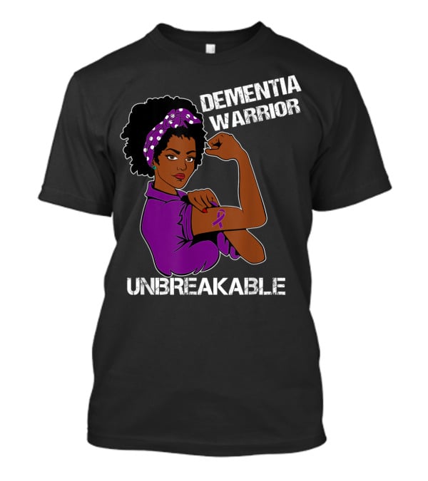Dementia Warrior Unbreakable Rosie The Riveter Woman With Purple Awareness T-Shirt