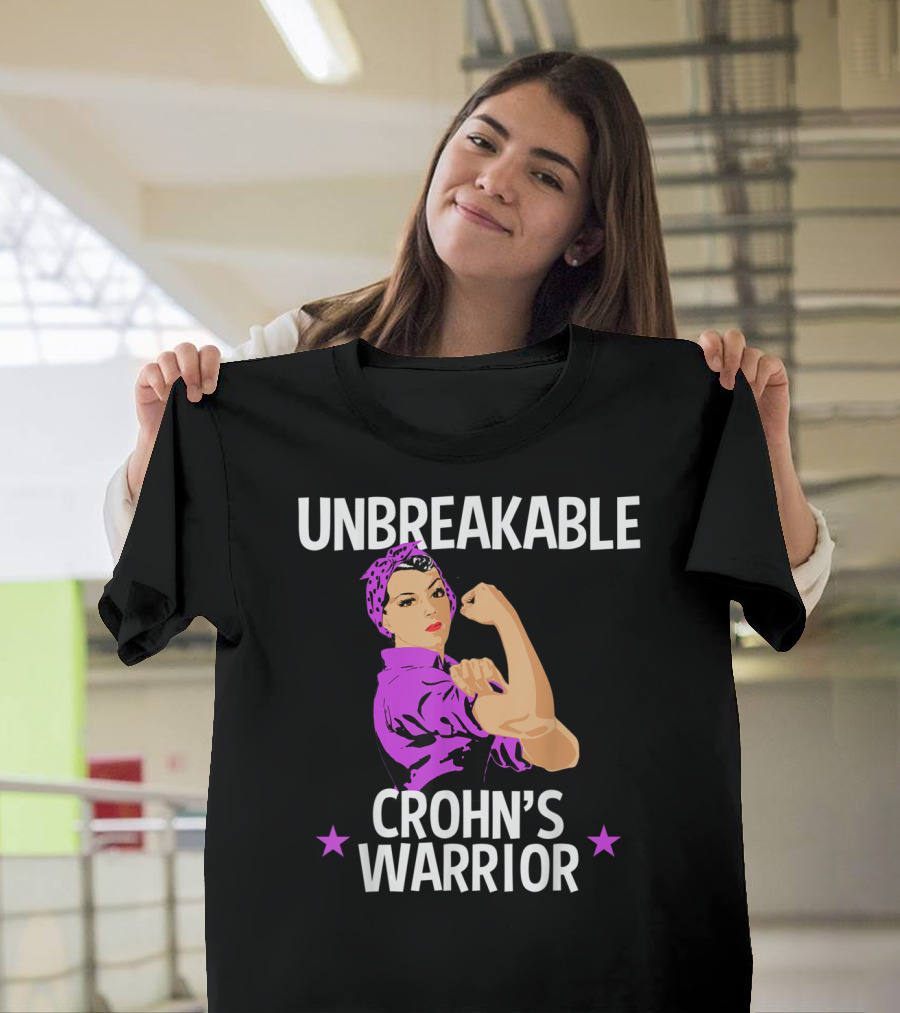 Unbreakable Crohn's Warrior Purple Awareness Rosie the Riveter T-Shirt