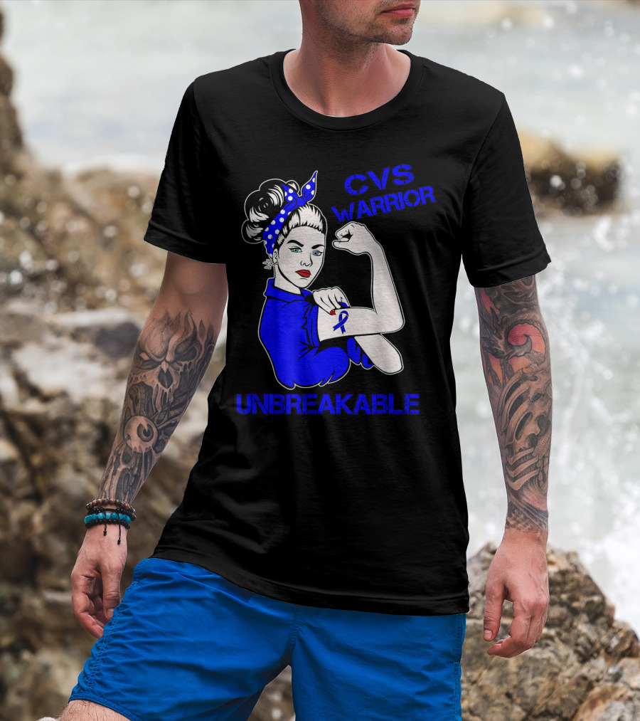 CVS Warrior Unbreakable Rosie The Riveter Style Blue Awareness T-Shirt