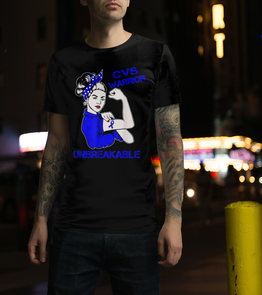 CVS Warrior Unbreakable Rosie The Riveter Style Blue Awareness T-Shirt