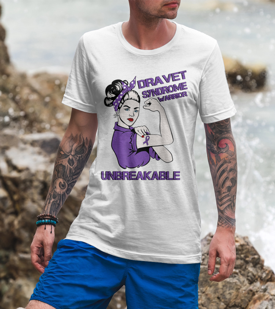 Dravet Syndrome Warrior Unbreakable Rosie Riveter Style Purple T-Shirt