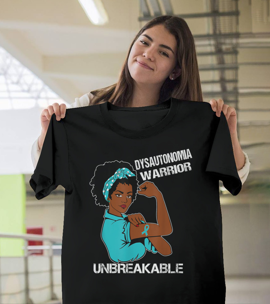 Dysautonomia Warrior Unbreakable Rosie The Riveter Style Blue Awareness T-Shirt