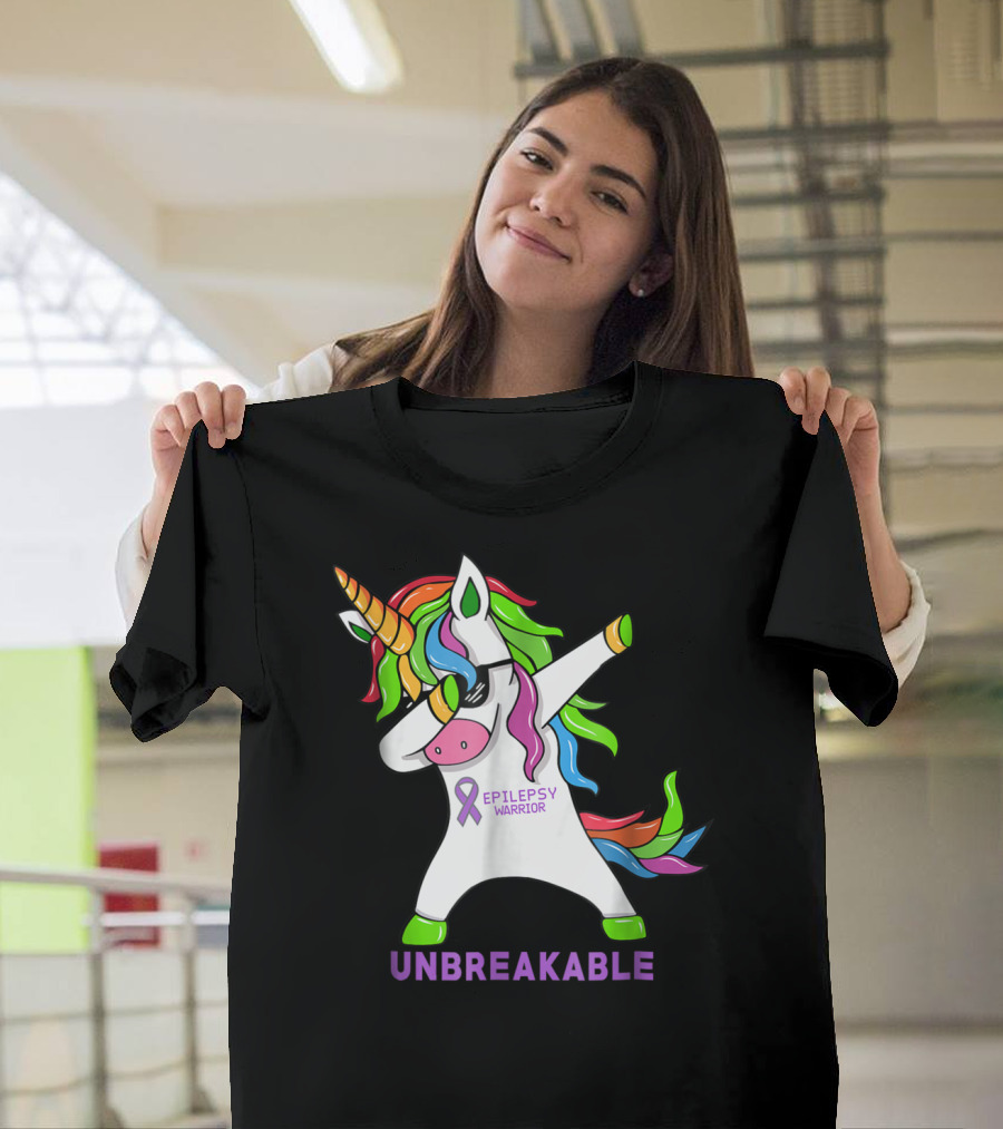 Epilepsy Warrior Unbreakable Dab Unicorn Rainbow Mane T-Shirt