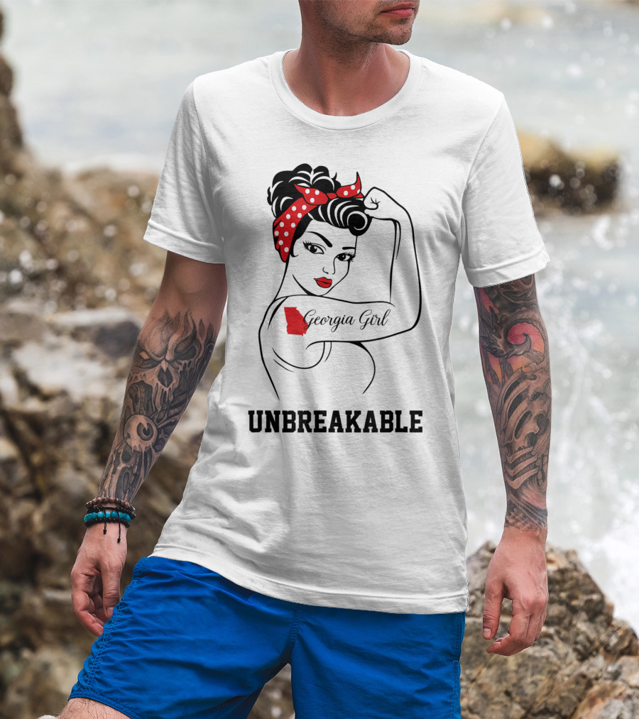 Georgia Girl Unbreakable Rosie The Riveter Style With Red Polka Dot Bandana T-Shirt