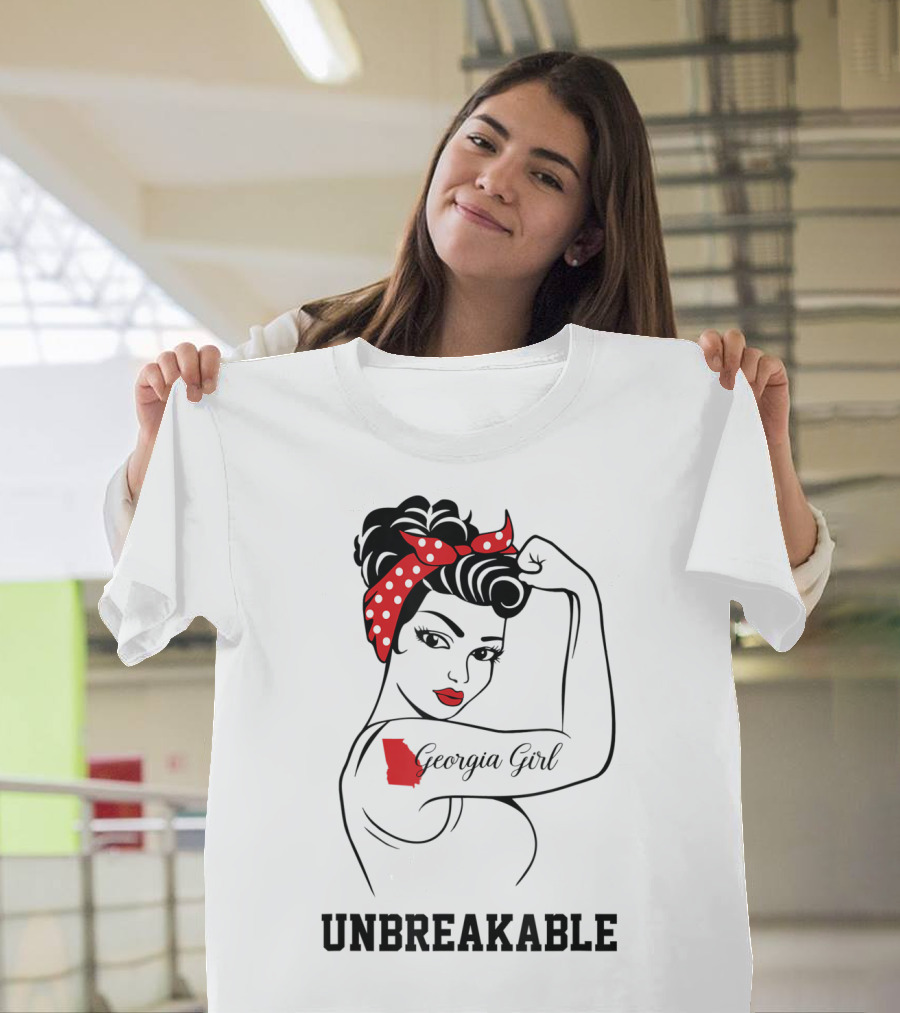 Georgia Girl Unbreakable Rosie The Riveter Style With Red Polka Dot Bandana T-Shirt