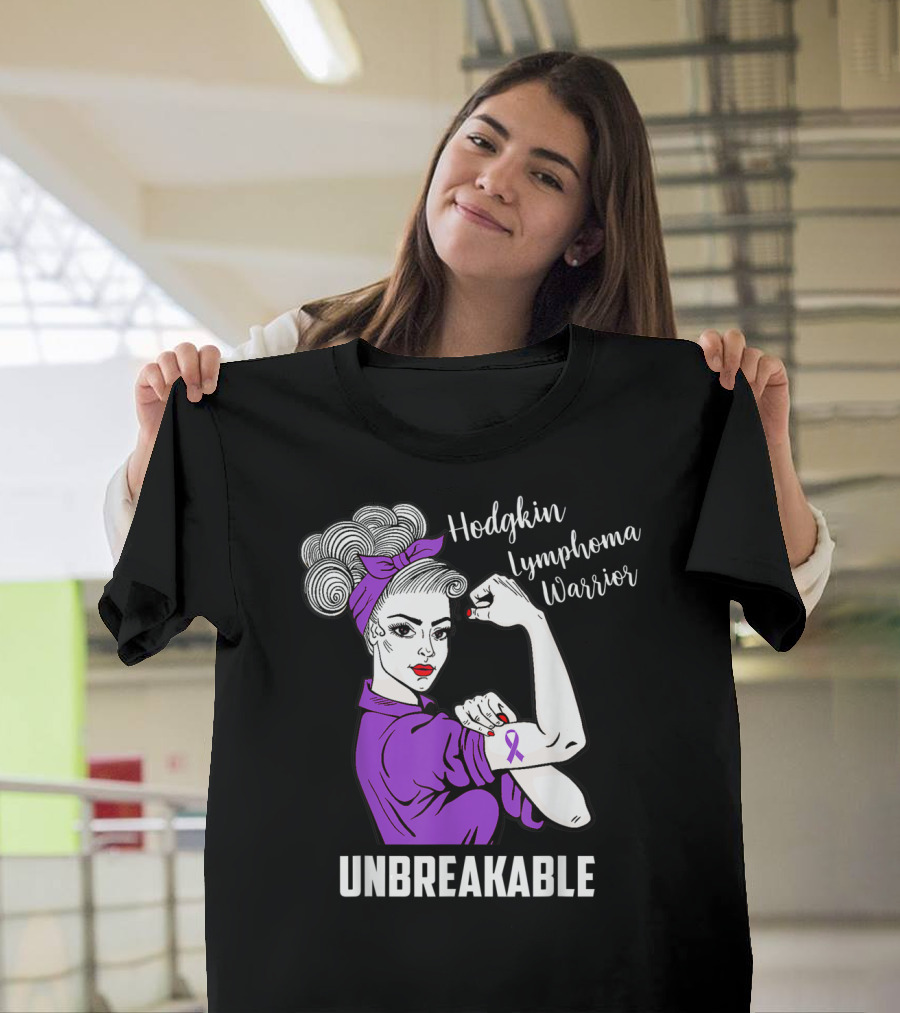 Hodgkin Lymphoma Warrior Unbreakable Rosie the Riveter Awareness T-Shirt