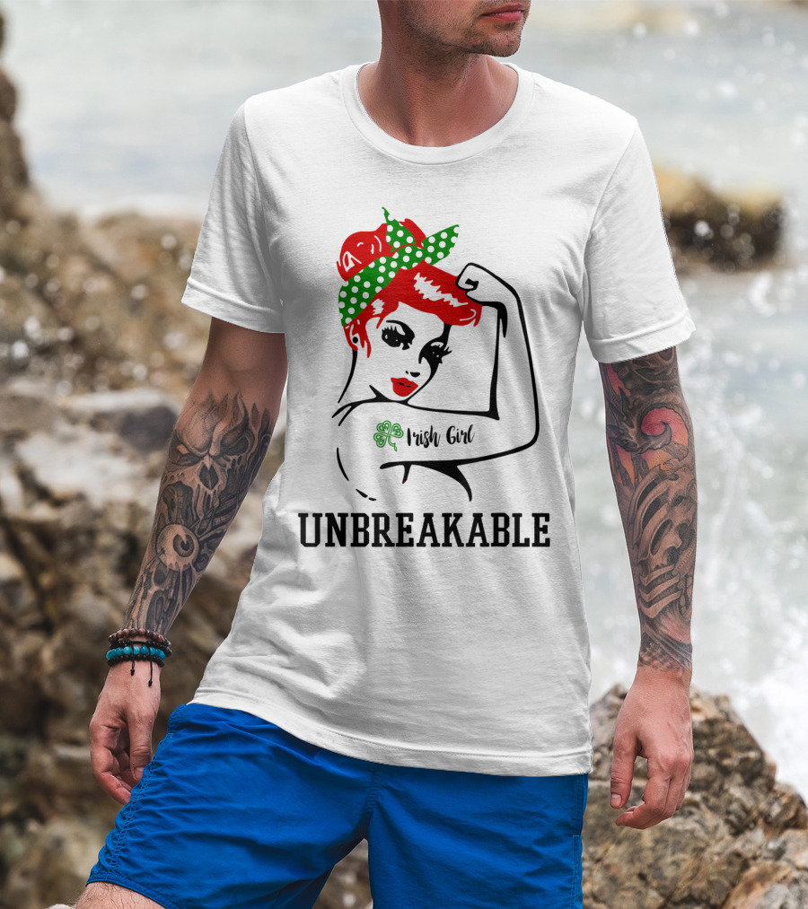Irish Girl Unbreakable Shamrock Tattoo Rosie Riveter T-Shirt
