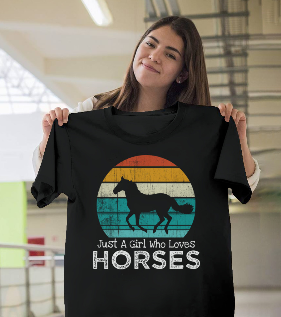 Just A Girl Who Loves Horses Retro Sunset Horse Girls T-Shirt