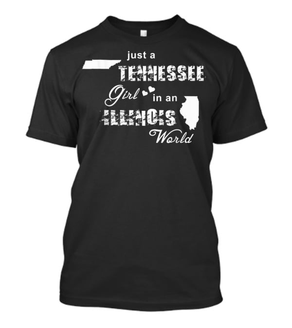 Just A Tennessee Girl In An Illinois World Map Silhouettes Hearts T-Shirt