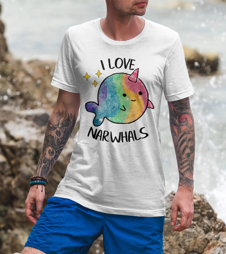 I Love Narwhals Rainbow Whale Kids T-Shirt