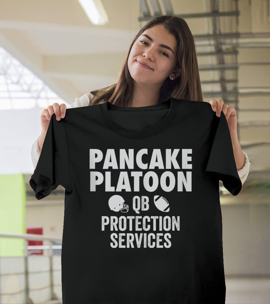Pancake Platoon QB Protection Services Football Offensive Lineman Line T-Shirt