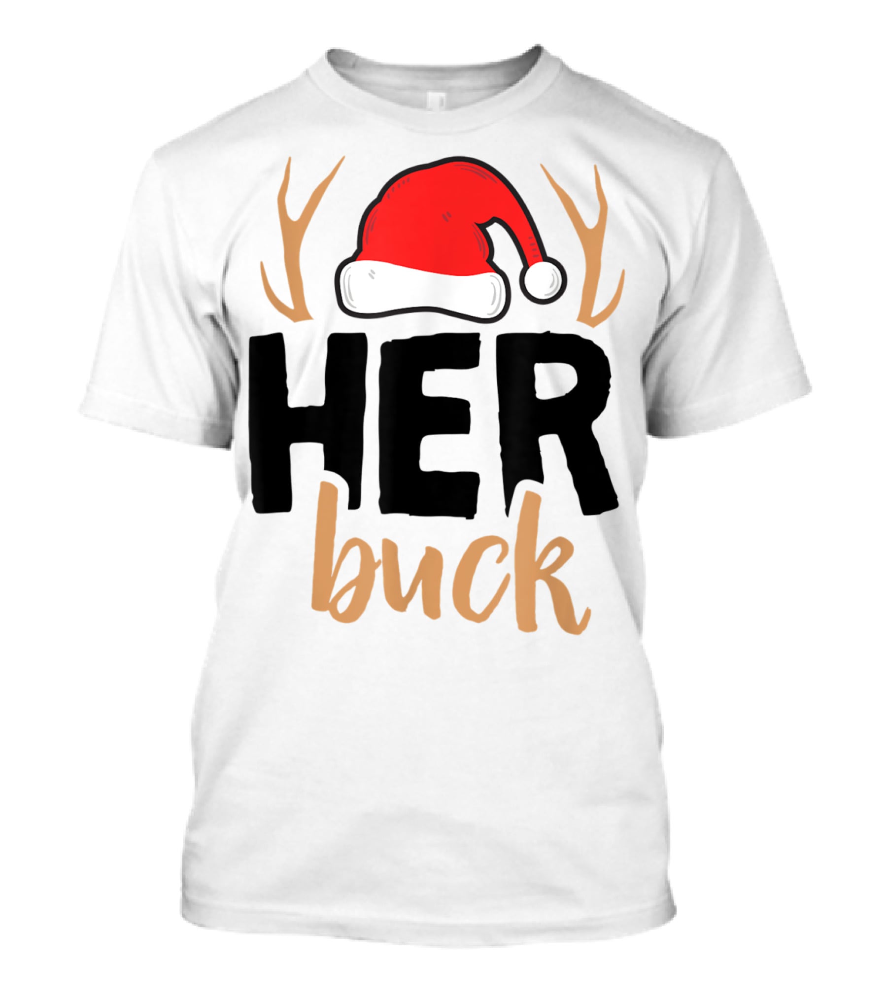 Her Buck Christmas Antlers Santa Hat Matching Mens T-Shirt