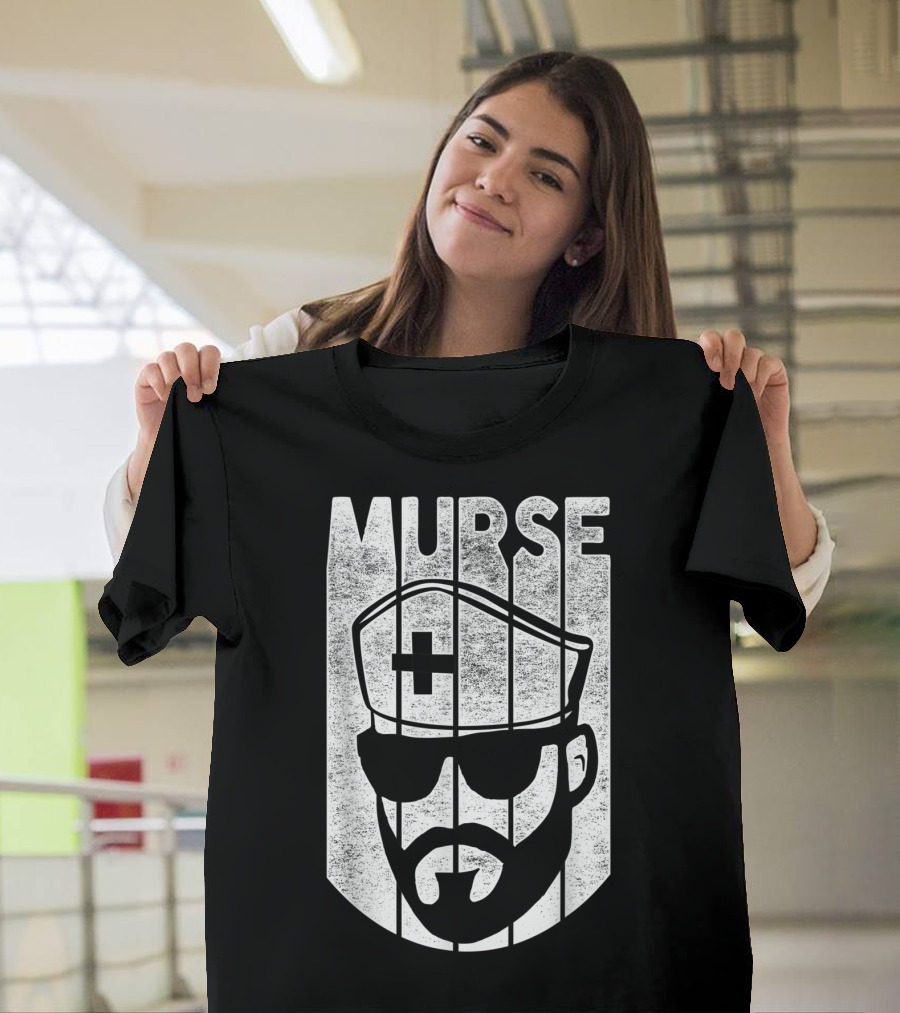 Mens Murse Funny Beard Nurse Male Nurse T-Shirt